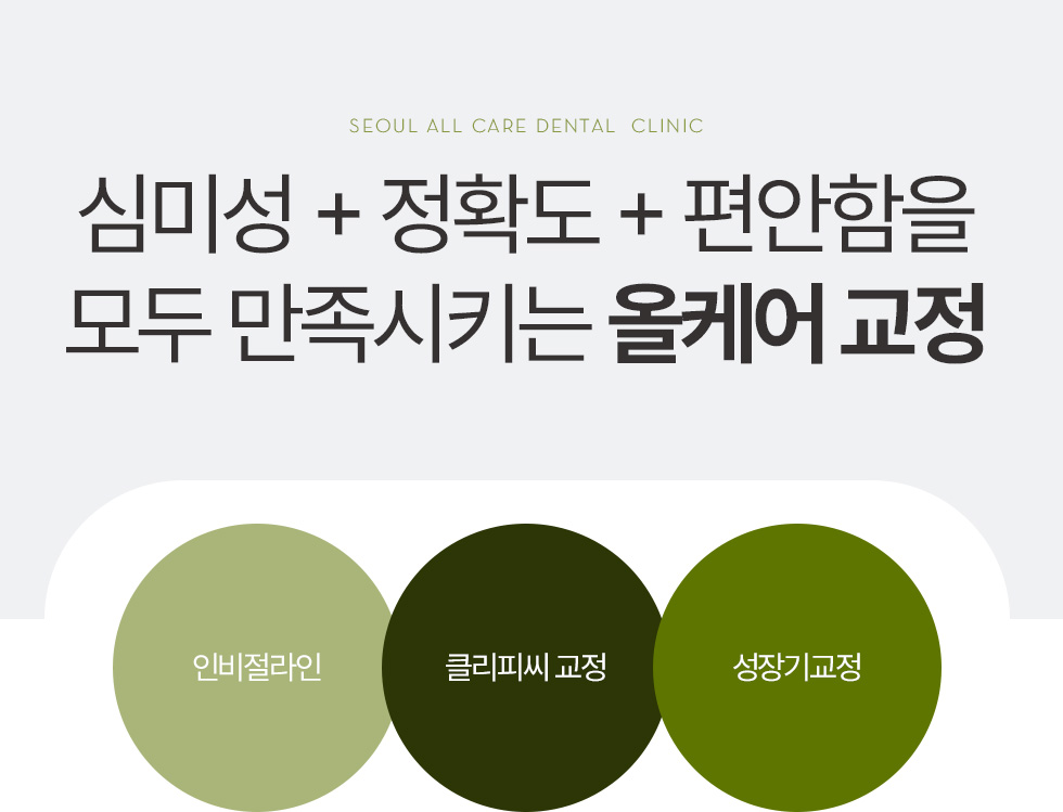 심미성 + 정확도 + 편안함을 모두 만족시키는 올케어 교정